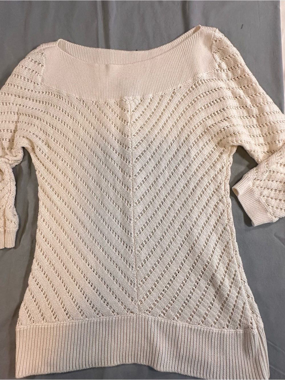 White House Black Market Cream Off-Shoulder Open-Knit Sweater